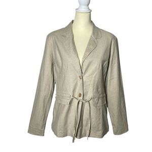 Vintage George Stretch Linen Blend Khaki Cargo Blazer Women's Size 12